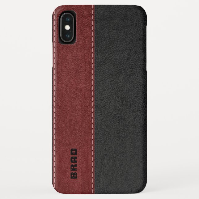 Masculine Black & Red Faux Leather Case-Mate iPhone Case (Back)