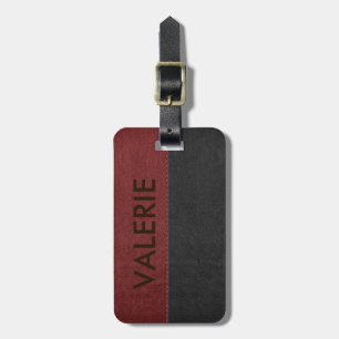Masculine Black & Red Vintage Faux Leather Luggage Tag