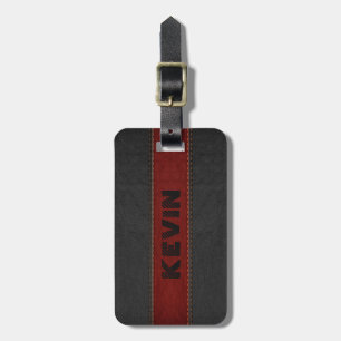 Masculine Black & Red Vintage Leather Print Luggage Tag