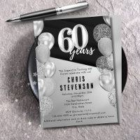 Masculine Black Silver Balloons 60th Birthday