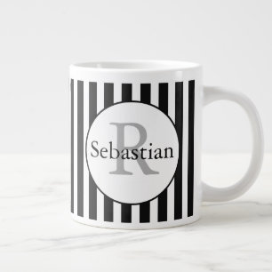 Masculine Black Striped Personalised Monogrammed Large Coffee Mug