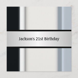 Masculine Black White Blue 21st Birthday Party Invitation