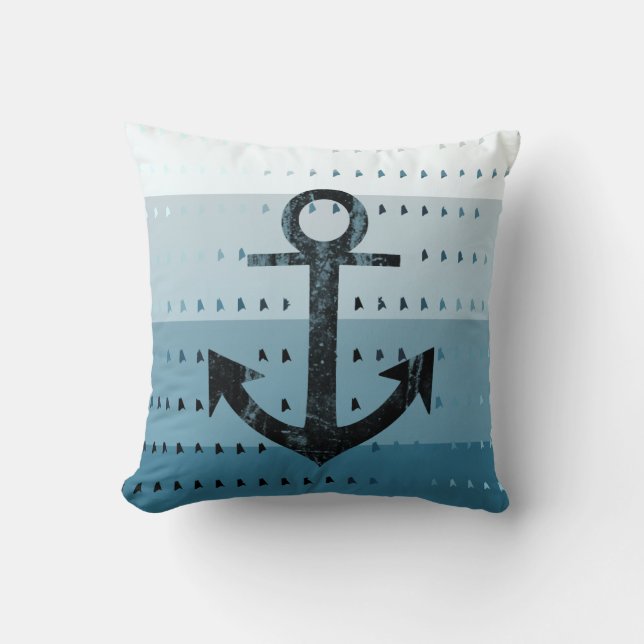 Masculine Blue Anchor Nautical Pattern Design Cushion (Front)