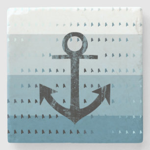 Masculine Blue Anchor Nautical Pattern Design Stone Coaster
