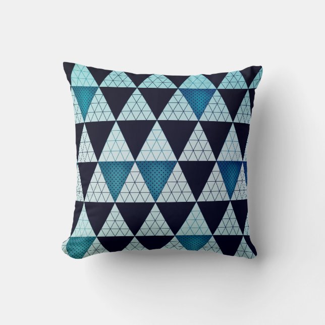 Masculine Blue Black Geometric Triangles Pattern Cushion (Front)