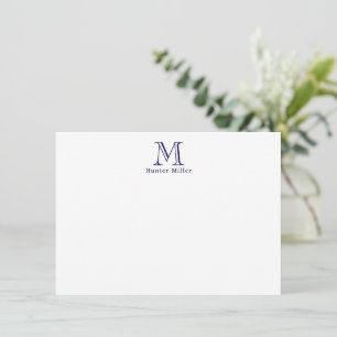 Masculine Blue Initial Monogram and Name Flat Note