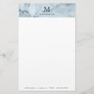 masculine blue marble monogram stationery