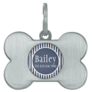 Masculine Blue Striped Personalised Pet ID Tag