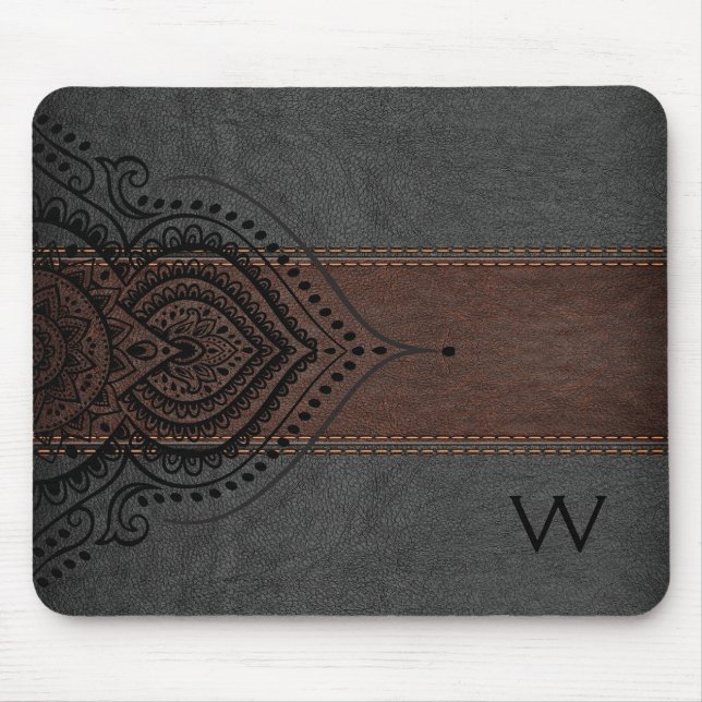 Masculine Brown & Black Leather Black Girly Lace Mouse Pad (Front)