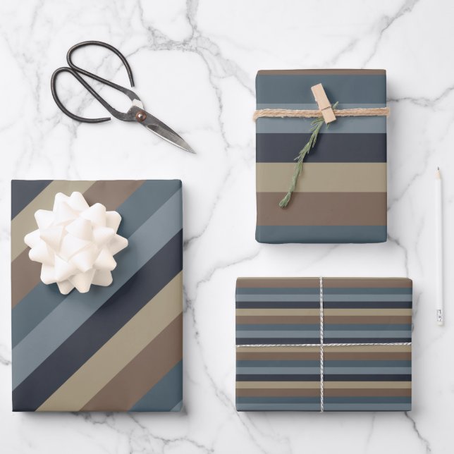 Masculine Brown Blue Taupe Wrapping Paper Sheet (Front)