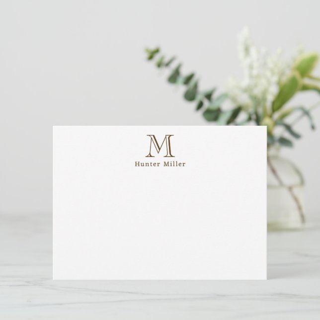 Masculine Brown Initial Monogram and Name Flat Card (Standing Front)