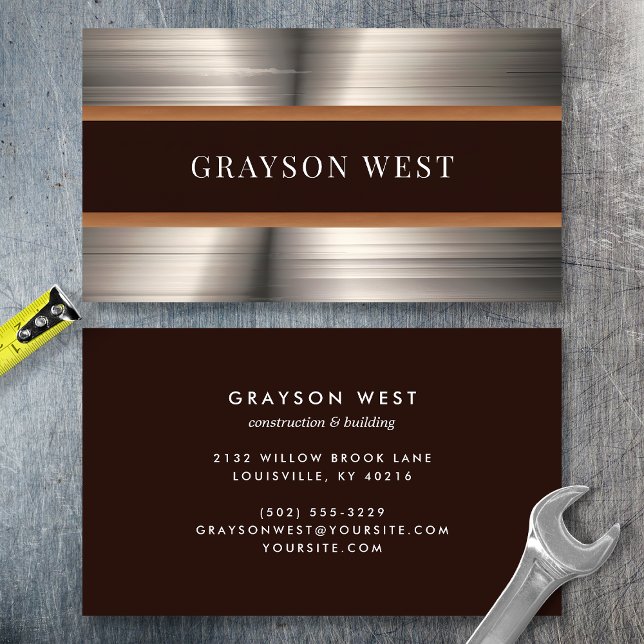 Masculine Brushed Metal Modern Construction Business Card (Creator Uploaded)