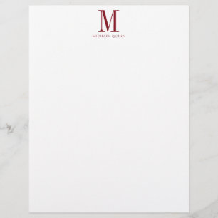 Masculine Burgundy Red Formal Monogram Custom Letterhead