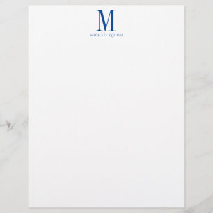 Masculine Business ProfessionaI Blue Monogram  Custom Letterhead
