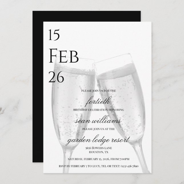 Masculine Champagne 40th Birthday Party Invitation (Front/Back)