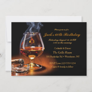Masculine Cigars & Brandy Cognac Snifter Monogram Invitation