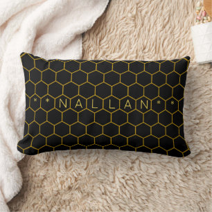 Masculine & classy honeycomb pattern black yellow lumbar cushion