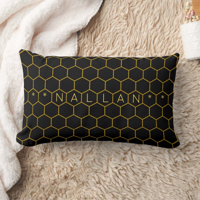 Masculine & classy honeycomb pattern black yellow lumbar cushion (Blanket)