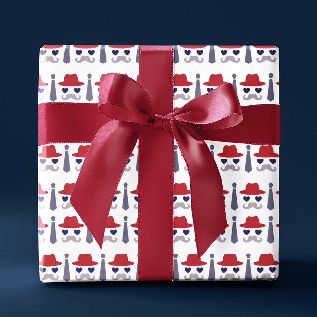 Masculine Dapper Hat Tie Moustache Fathers Day Dad Wrapping Paper (Creator Uploaded)