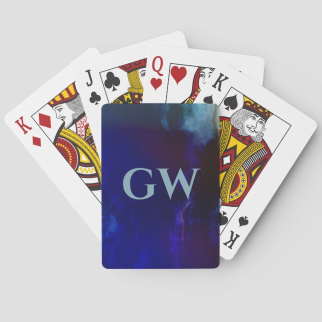 Masculine Dark Blue Abstract Monogram Playing Cards (Back)