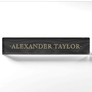 Masculine Dark Wood Gold Business Nameplate