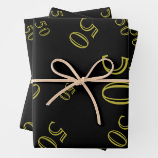 Masculine Double Gold Frame 50th Birthday  Wrapping Paper Sheet