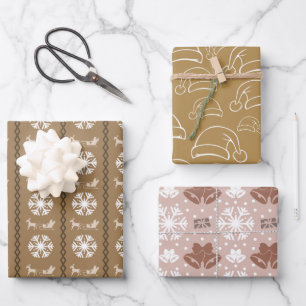 Masculine Elegant Brown Christmas Pattern Wrapping Paper Sheet