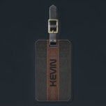 Masculine Elegant Grey & Brown Vintage Leather Luggage Tag<br><div class="desc">Image of elegant dark grey and brown leather vintage texture print with stitches connecting two colours of leather. Customisable language-tag template cool masculine design.</div>