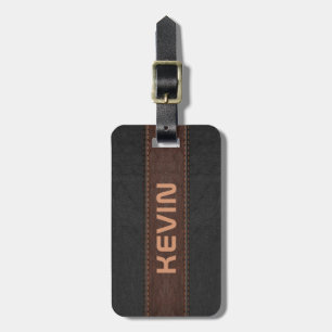 Masculine Elegant Grey & Brown Vintage Leather Luggage Tag