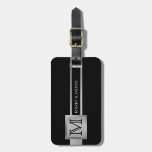 Masculine Executive Black & Silver Metal monogram Luggage Tag
