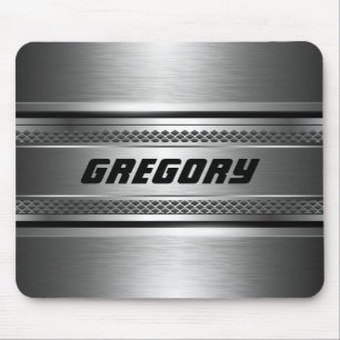 Masculine Faux Silver Stripes Design Monogramed Mouse Pad