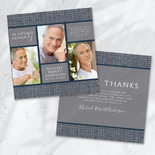 Masculine Geometric Photo Collage Funeral Sympathy Thank You Card