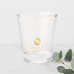 Masculine Gold Personalised Groomsmen Shot Glass<br><div class="desc">Add a personal touch to your wedding with personalised groomsmen shot glass. This shot glass features monogram in gold circle element with name and title in gold professional font style. Also perfect for best man, father of the bride, ring bearer and more. Please Note : The foil details are simulated...</div>