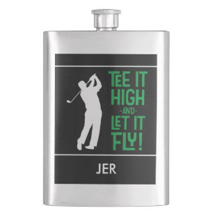 Masculine Golf Tee Quote Cute Monogram Black Green Hip Flask