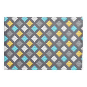 Masculine Gray Blue Yellow Geometric Pattern Pillowcase