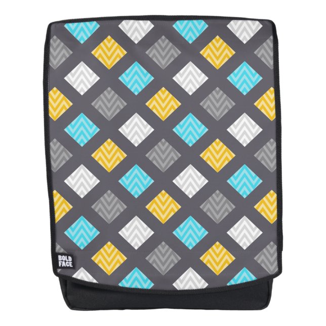 Masculine Grey Blue Yellow Geometric Pattern Backpack (Front)