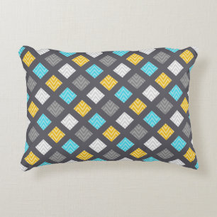 Masculine Grey Blue Yellow Geometric Pattern Decorative Cushion