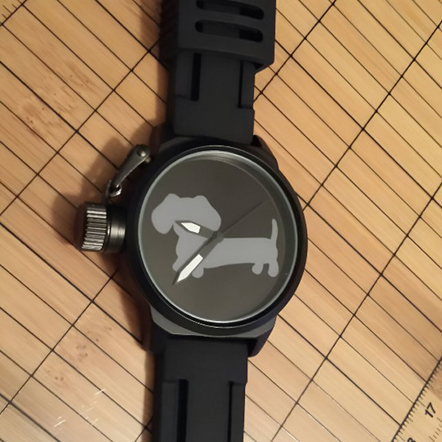 Masculine Grey Dachshund Wiener Dog Watch (Dachshund watch - black silicone band masculine )