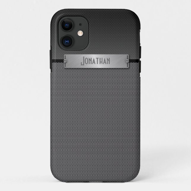 Masculine Grey Metal Chain Look Monogram Case-Mate iPhone Case (Back)