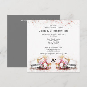 Masculine hat watercolor bouquet gay marriage invitation