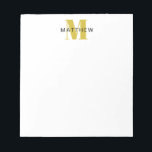 Masculine Initial/Name Monogram Black and Gold Notepad<br><div class="desc">Personalise this note pad for yourself or as a gift! Add your name using the easy template form. Select "customise further" to change fonts or colours.</div>