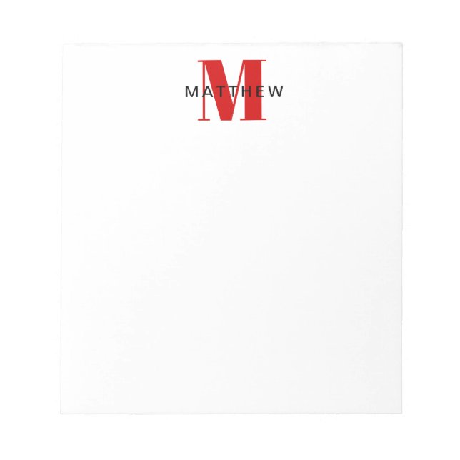 Masculine Initial/Name Monogram Black and Red Notepad (Front)