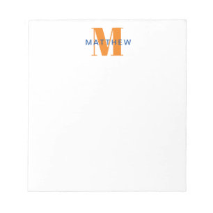 Masculine Initial/Name Monogram Orange and Blue Notepad