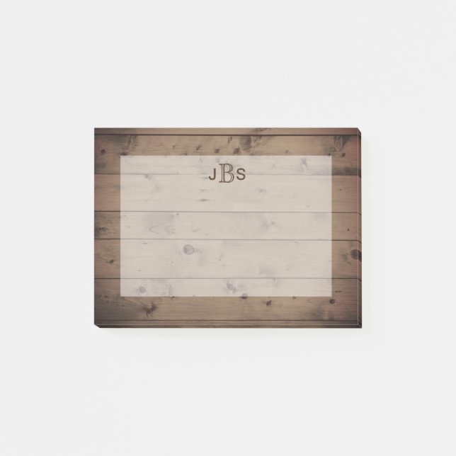 Masculine Initials Monogram | Rustic Wood Look Post-it Notes (Front)