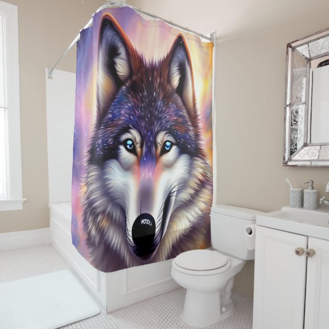 Masculine Magnificence of the Wolf Shower Curtain (In Situ)
