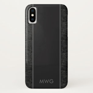 Masculine Minimalist Black Leather Monogrammed Case-Mate iPhone Case