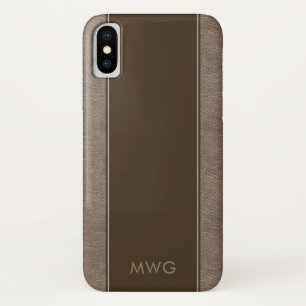 Masculine Minimalist Brown Leather Monogrammed Case-Mate iPhone Case