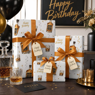 Masculine Modern Bourbon Pattern Birthday Wrapping Paper