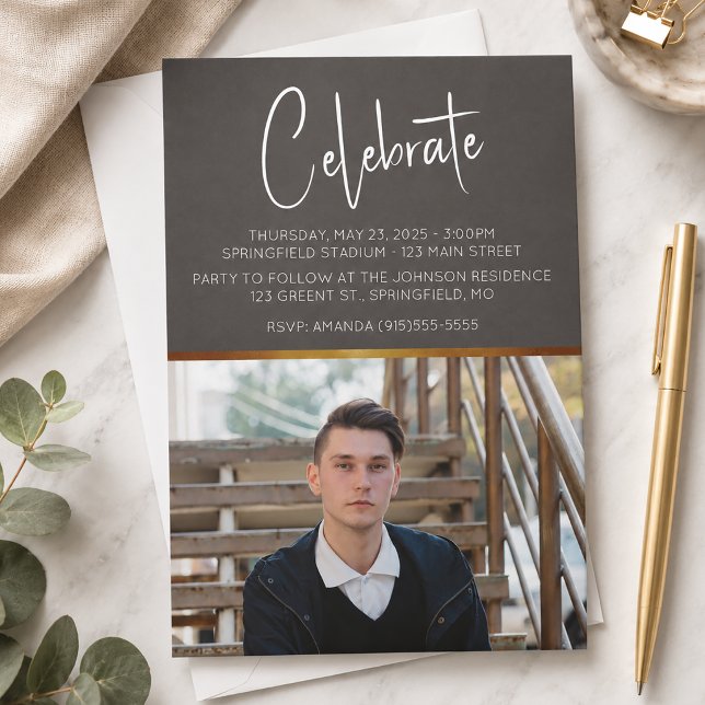 Masculine Modern Photo Graduation Invitation (Masculine Graduation Announcement)