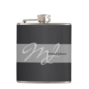 Masculine Monogram and Name Design Hip Flask